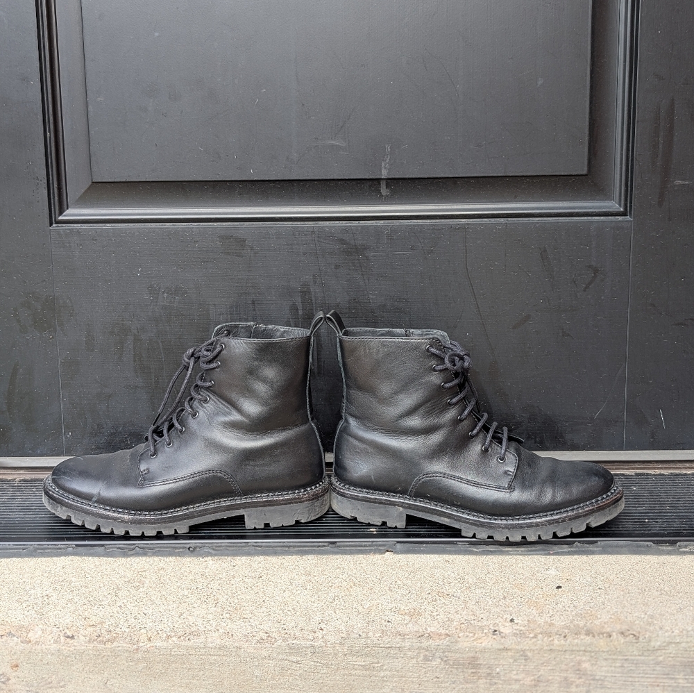 Vince Black Leather Lace-Up Combat Boots | Lug Sole | Minimalist | Size 8